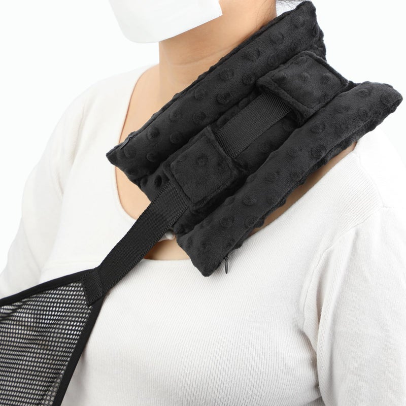 Upgrade Neck Pad Strap Cushion Pillow for Arm Sling Comfort Shoulder Support Pad Rotator Cuff Replacemet Surgery Elbow Brace Carry Padded Cover Broken Wrist Hand Injury Cast Minky Dot Black